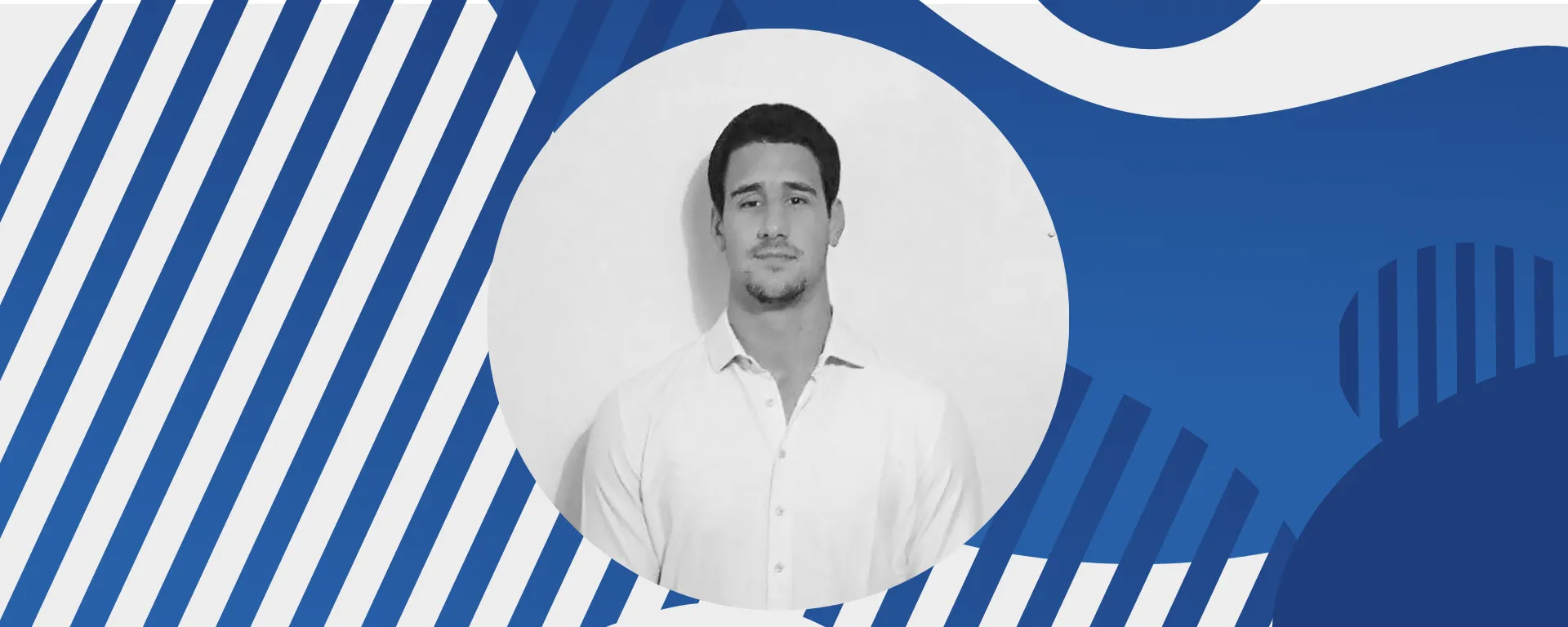 Retrato Lukas Bergengruen, sobre fondo azul con texturas Retrato Lukas Bergengruen, sobre fondo azul con texturas